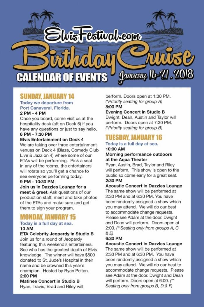 Elvis Cruise 2018 Schedule 1